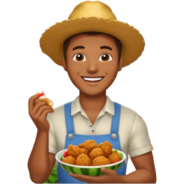 A black man with fried chicken and watermelon in a farm emoji