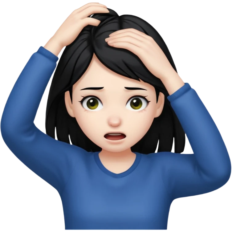 Girl pulling her hair out, black hair emoji