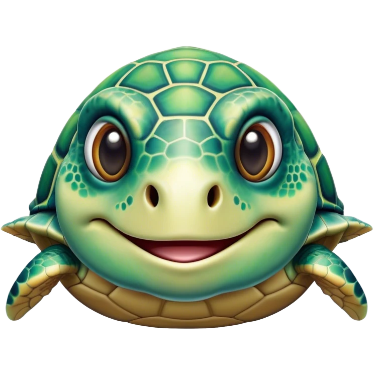 Cinematic Comical Sea Turtle Portrait Emoji, Head tilted dramatically with an exaggeratedly amused expression, featuring a boldly patterned, domed shell and wide, comically expressive eyes full of playful disbelief, Simplified yet hilariously expressive features, highly detailed, glowing with a slightly sassy oceanic glow, high shine, dramatic yet playful, stylized with an air of cheeky marine mischief, soft glowing outline, capturing the essence of a meme-worthy sea turtle that looks ready to glide its way into viral fame! emoji