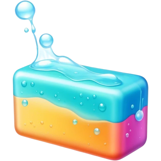 Soap making icon, soap bar with bubbles, melting ingredients like oils and lye, vibrant colors, minimalistic style, clean lines, transparent background. emoji