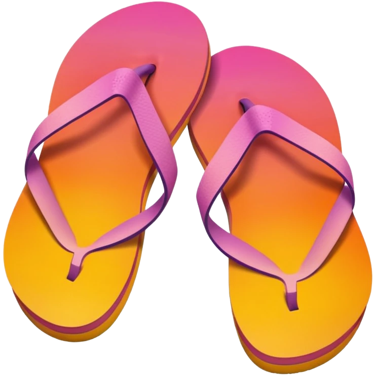 Realistic orange yellow pink gradient pair of summer flip flops isolated. emoji