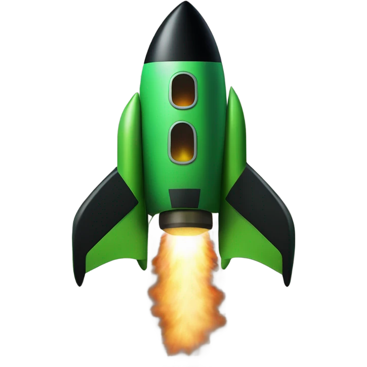 green and black rocket ship with green fire emoji
