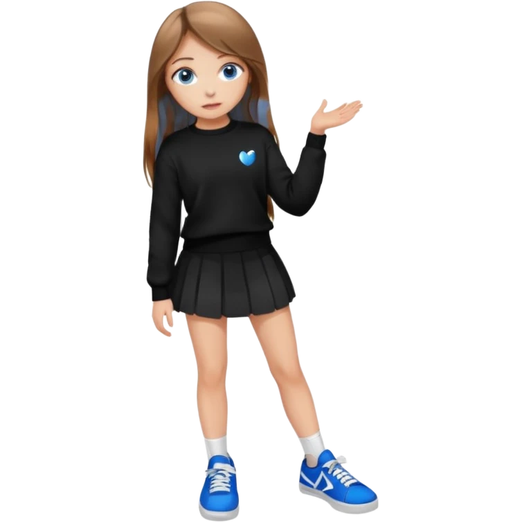 девушка с русыми длинными волосами, голубыми глазами, в черной короткой юбке и вязаной черной кофте с дырками, в белых кедах emoji