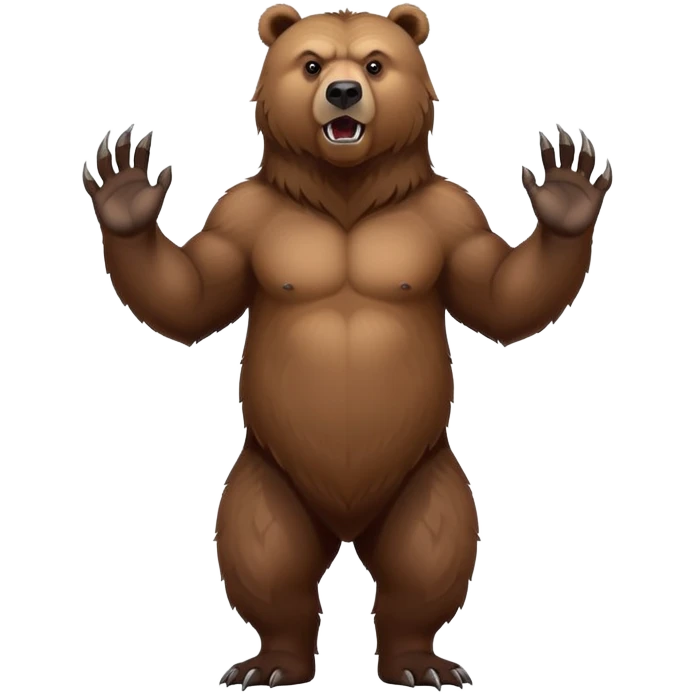 Intimidating brown grizzly bear standing on hind legs, showing claws and fierce expression emoji
