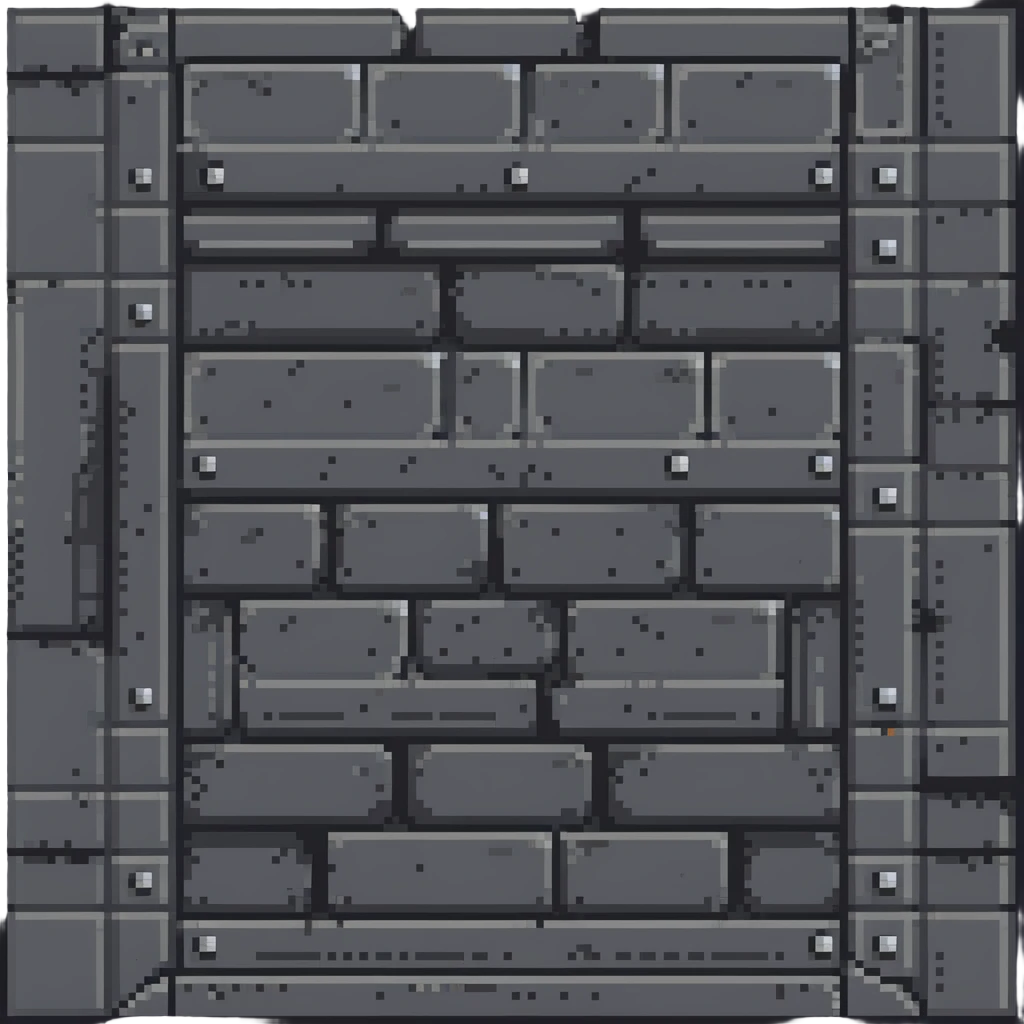 solid metal industrial wall with rivets in corners, dark gray with metallic highlights, 32x32 pixel art game tile that looks indestructible emoji