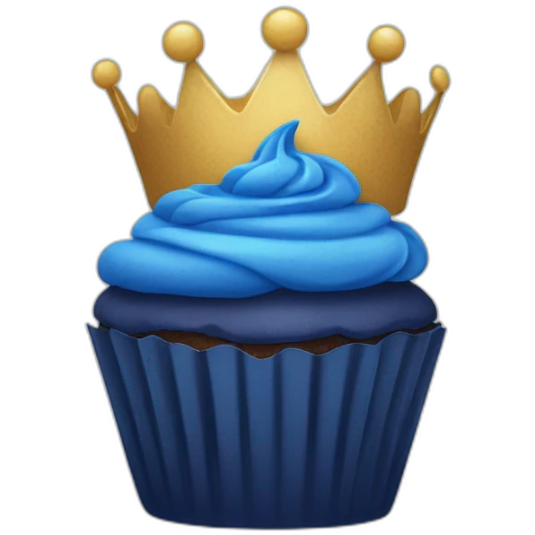 Happy dark blue cupcake wearing a crown emoji