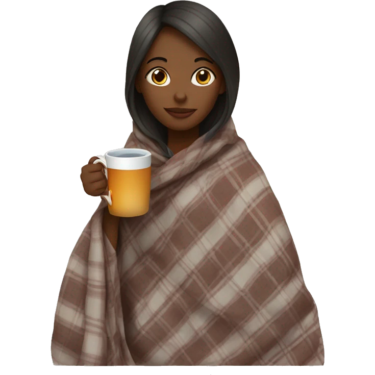 Girl drinking tea wrapped in a plaid blanket  emoji