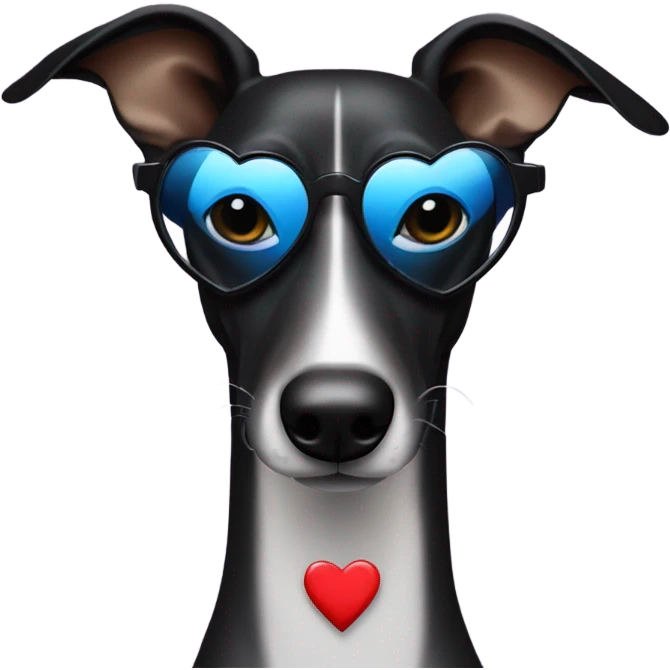 Black greyhound with love heart shaped sunglasses emoji