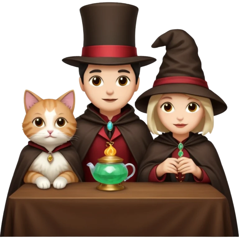 magician couple and their pet cat emoji