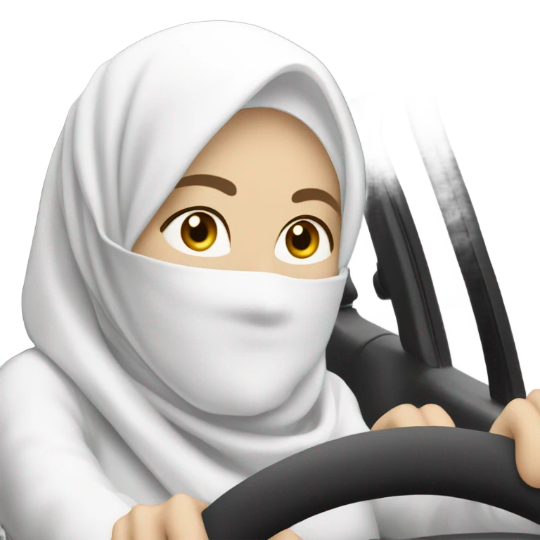 White skin, white hijabi women, driving a car emoji