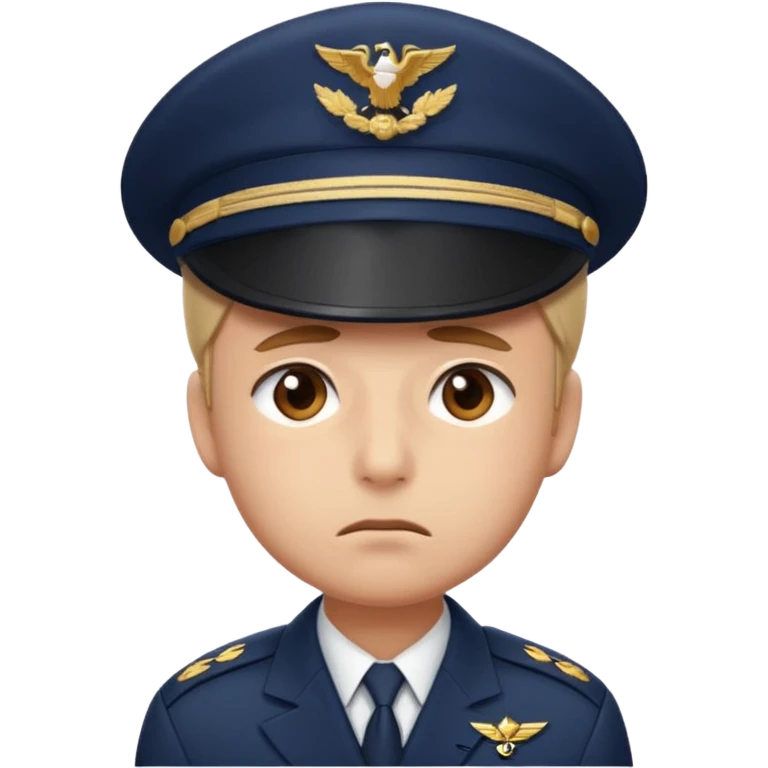 Slack-style emoji of a pilot wearing a navy captain hat feeling sad emoji