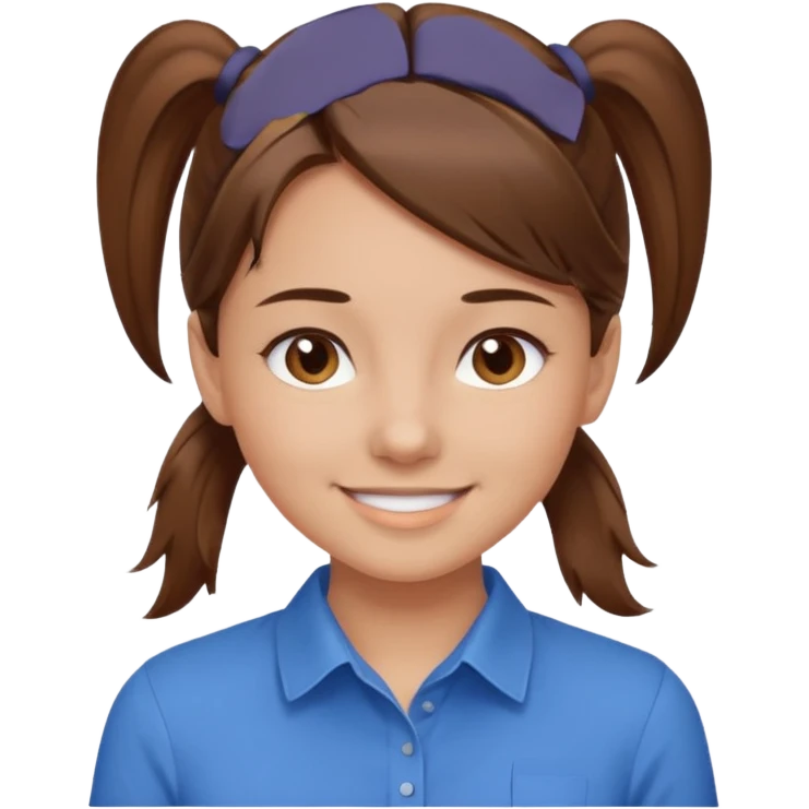 brown hair in a low pony tail with brown eyes girl blue shirt emoji