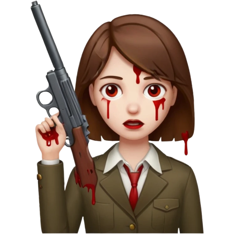 Single gun pointed at my head brown hair add blood emoji