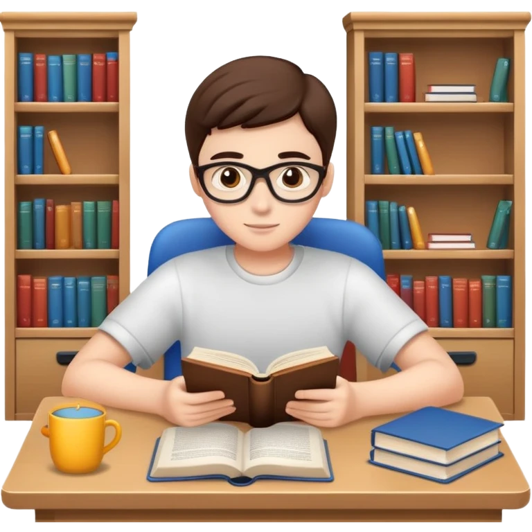 Student reading book at desk emoji