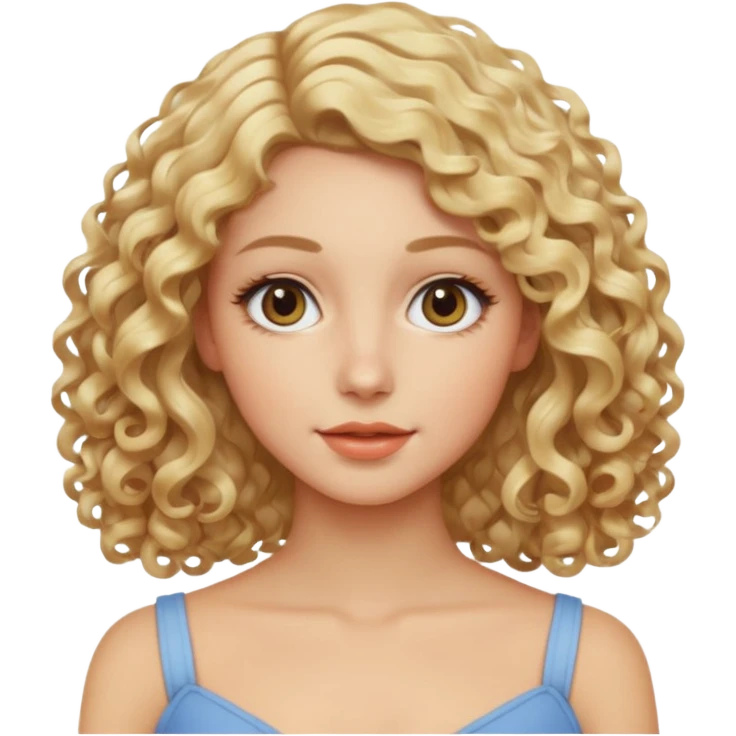 Mujer rubia, pelo rizado hasta los hombros, Raya del pelo al lado, Ojos almendrados emoji