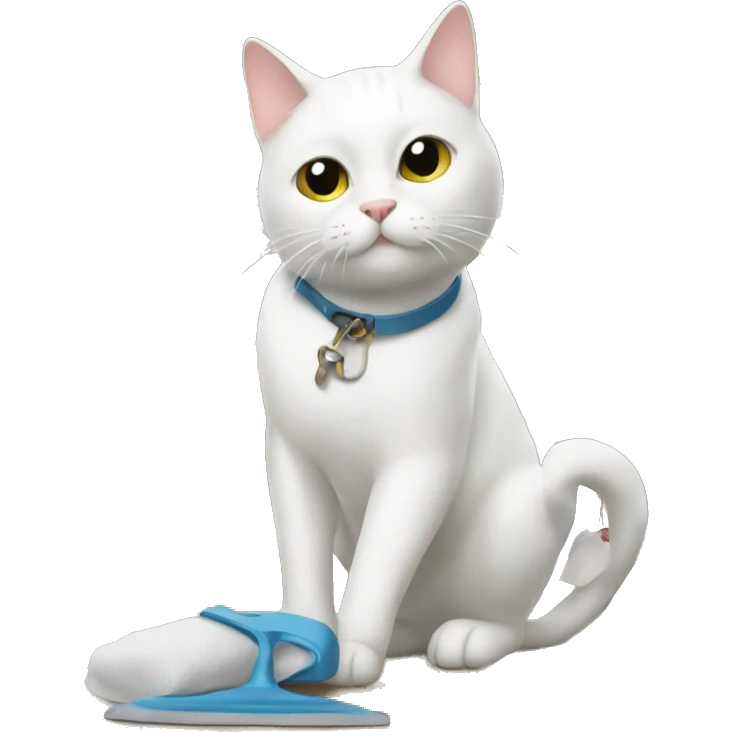 White cat cleaning up shoes emoji