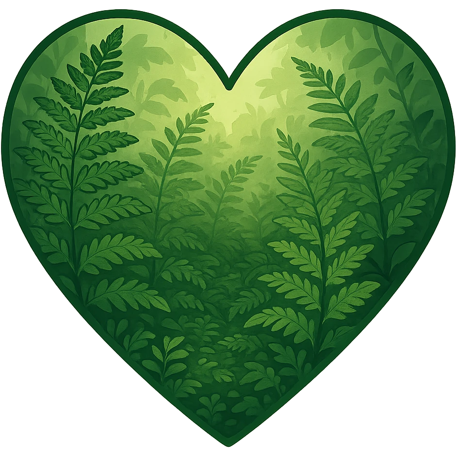 heart with a lush fern glen, clean digital illustration, no background emoji