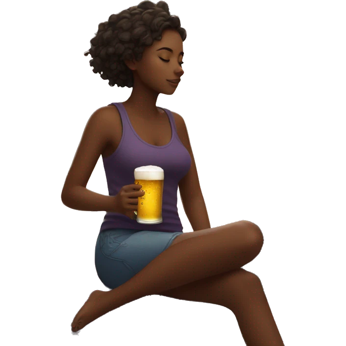 Girl sat on a nebula drinking beer surrounded by golden stars and planets emoji