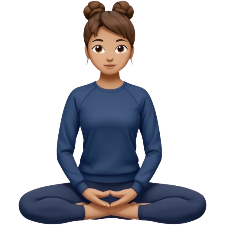 Woman who clearly has ADHD with brown hair in navy sweatshirt and black yoga pants emoji