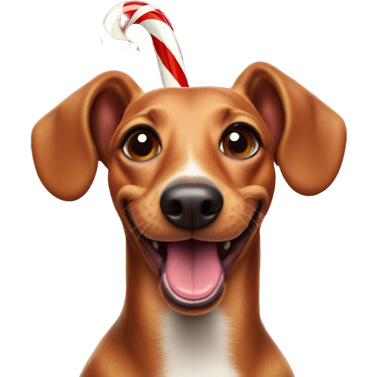 Sausage Dog smiling christmas candy cane in mouth emoji