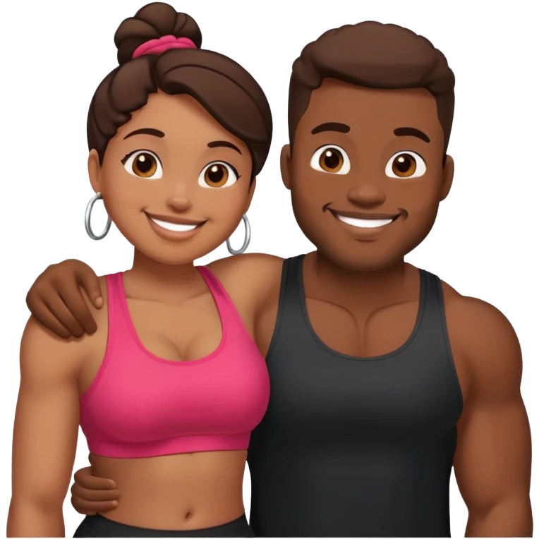 Black gym bro with a brown chubby woman in love emoji