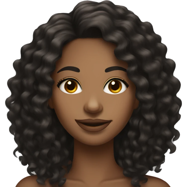 pretty brown woman with long mid length black curly hair with eyelashes  emoji