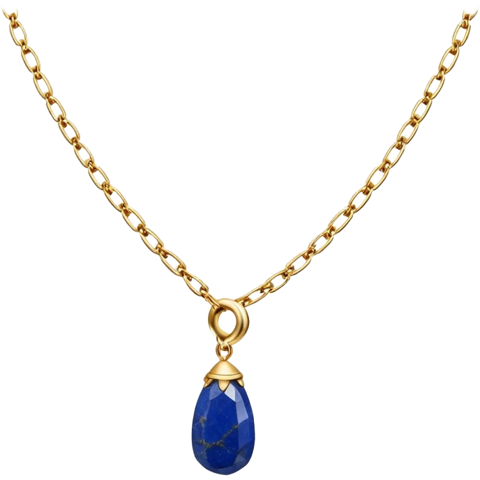 delicate floating gold chain with a raw lapis lazuli stone, glowing faintly emoji