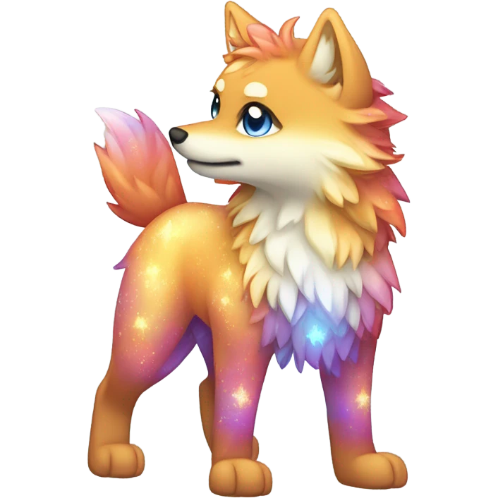 Colorful Shiny Sparkly Fionbri-Falvie-sparkle-wolf-sona full body with intricate markings emoji