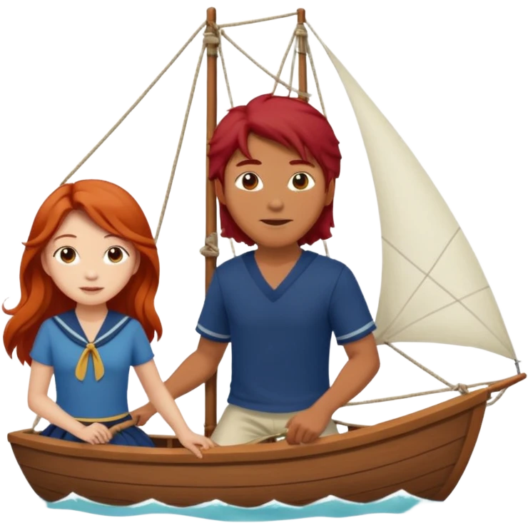 long haired asian guy sailing with redhead girl emoji