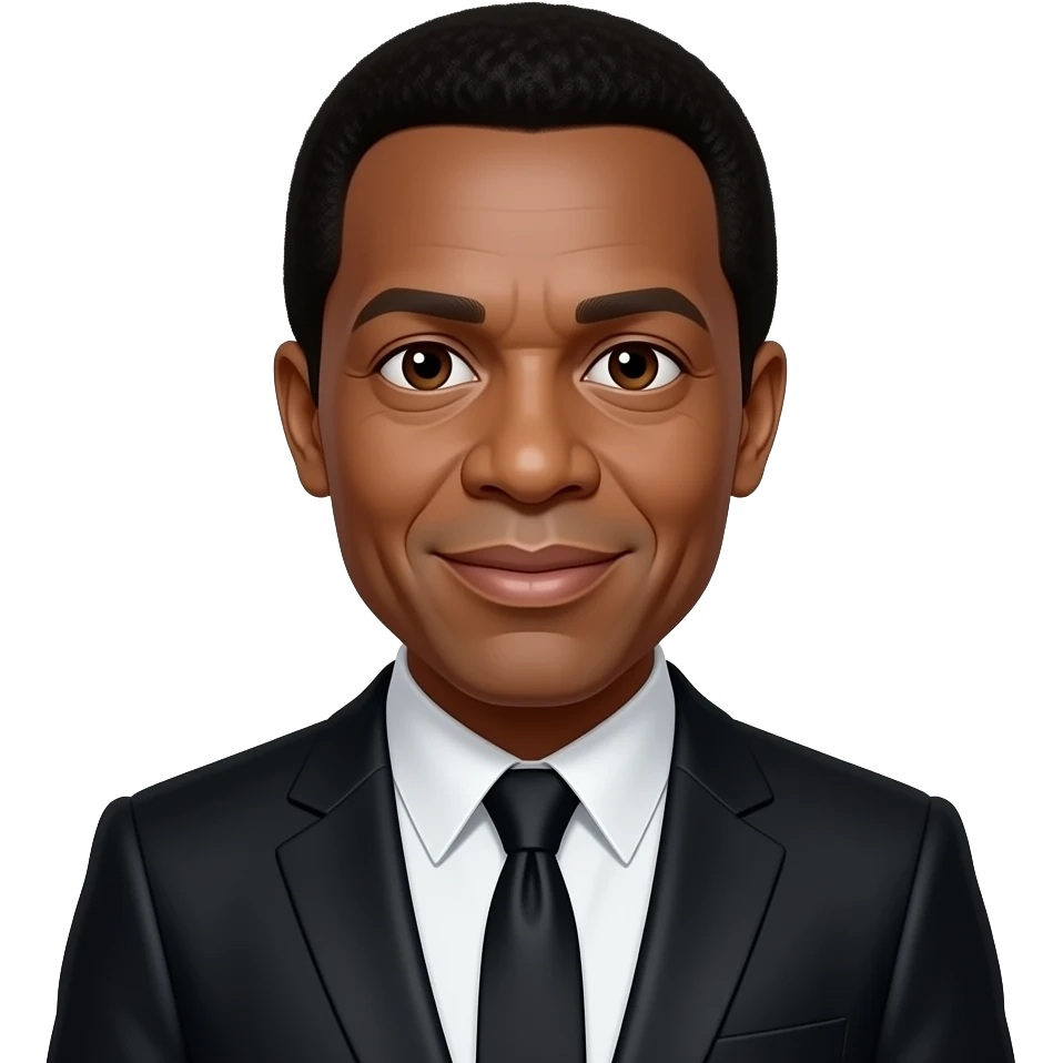 Berry Gordy with dark brown eyes, black hair, black metallic suit emoji