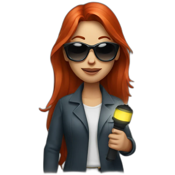 woman-with-long-red-hair-sunglasses-holding-flashlight emoji