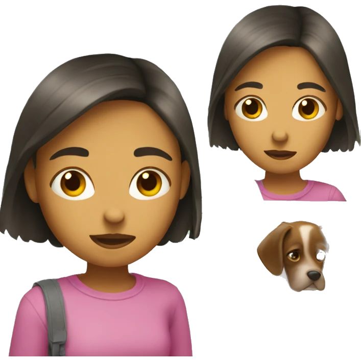 Girl looking in a mirror with a dog behind her emoji
