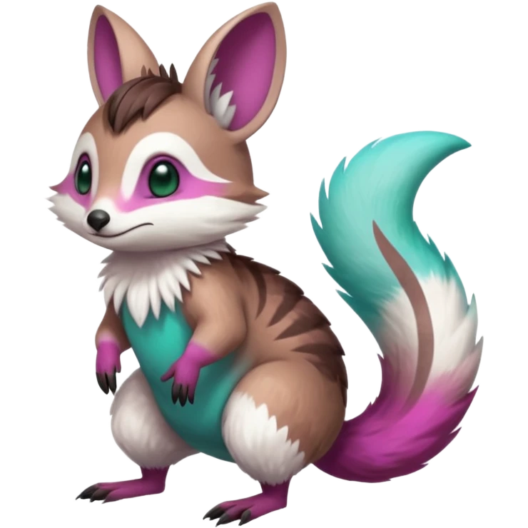 Green-Cyan-Magenta-gradients Minccino-Emolga-Numbat-Sergal-fusion-hybrid-animal-creature, full body emoji