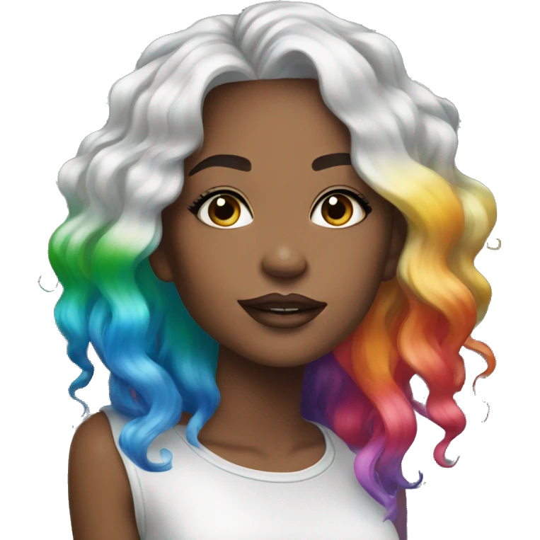 Rainbow hair beautiful girl with silver Lips emoji