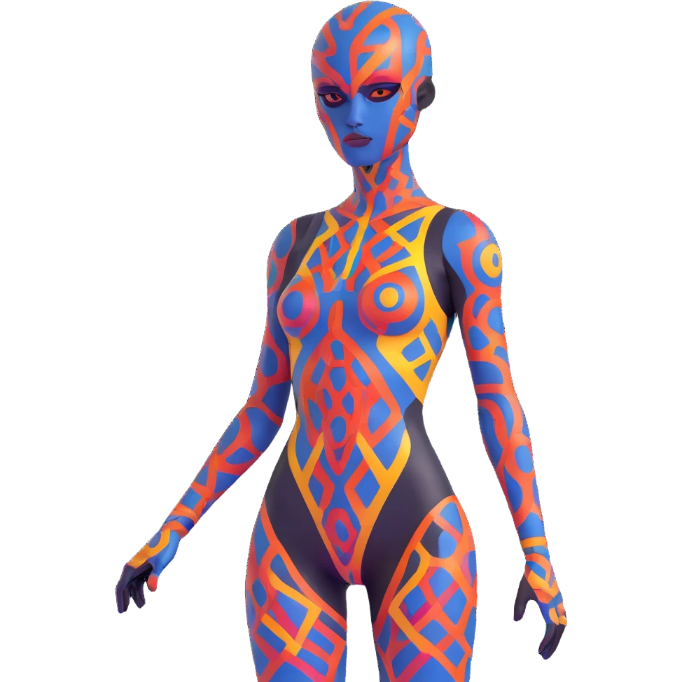 Futuristic figure with colorful skin patterns emoji