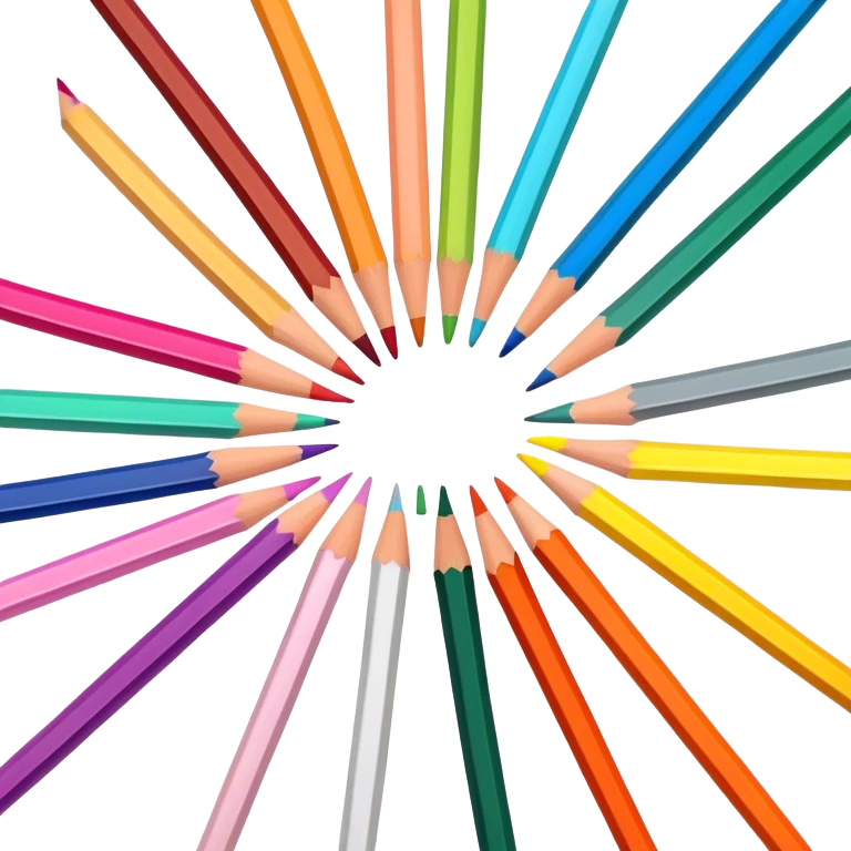 Cinematic Realistic image of a set of finely sharpened colouring pencils arranged neatly on crisp paper, rendered with vibrant hues and detailed pencil textures, illuminated by soft, creative lighting that captures the spirit of artistic expression emoji