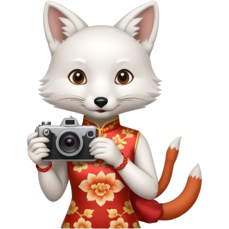 white fox, cheongsam ancient white fox with camera emoji