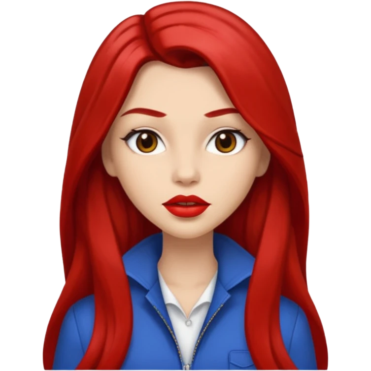 Brown Long Hair, Eyes Brown, Big lips Red, skin white, clothes emoji