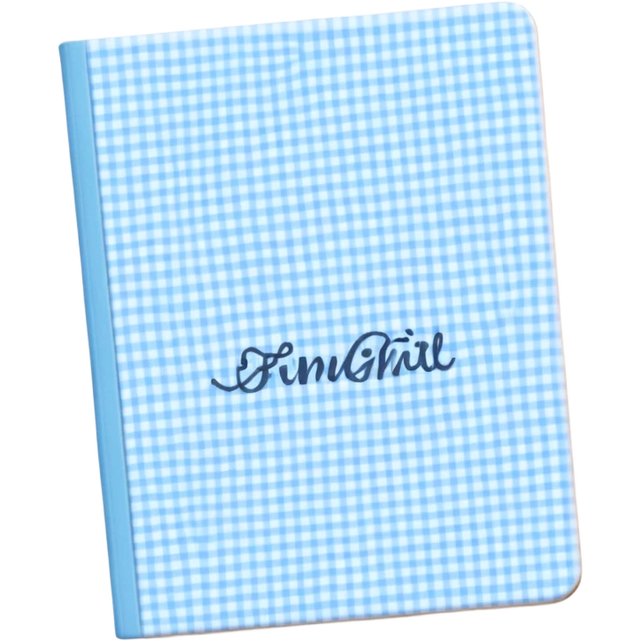 Cute  journal cover, pastel blue gingham pattern
Handwritten feminine typography, soft aesthetic, cozy girl vibe
Clean product mockup, minimal shadows, lifestyle stationery style emoji