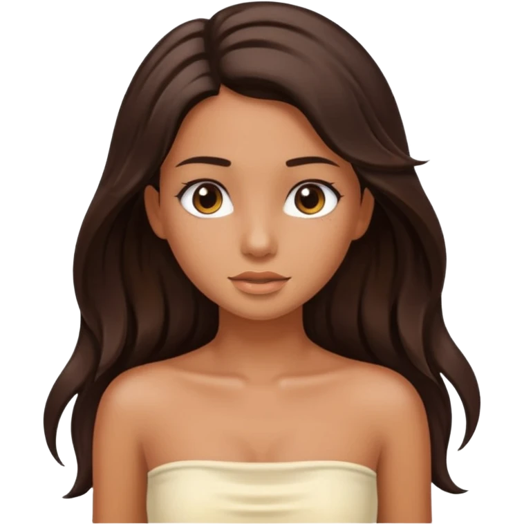 A tanned girl's face wet long dark brown hair with ivory tube top emoji