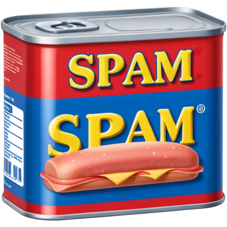 A can of classic “SPAM” (rectangular shaped can like the way spam is shaped) can you increase the red and blue colors here— more blue emoji
