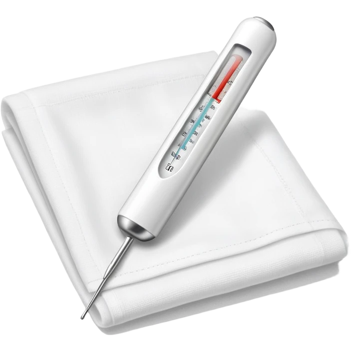 digital thermometer resting on top of folded clean gauze pad emoji