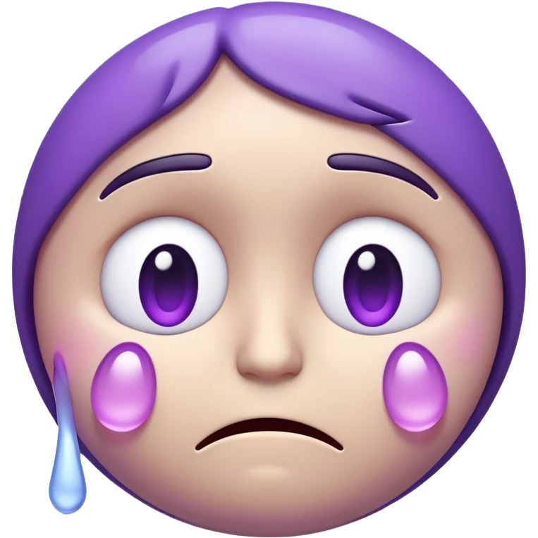 3D emoji of a sad face with tear and soft glow, purple tone, empathetic and soft expression emoji