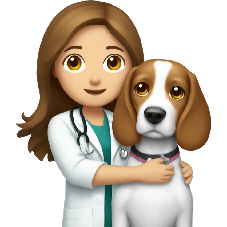 Beagle cuddles doctor girl with long brown hair emoji
