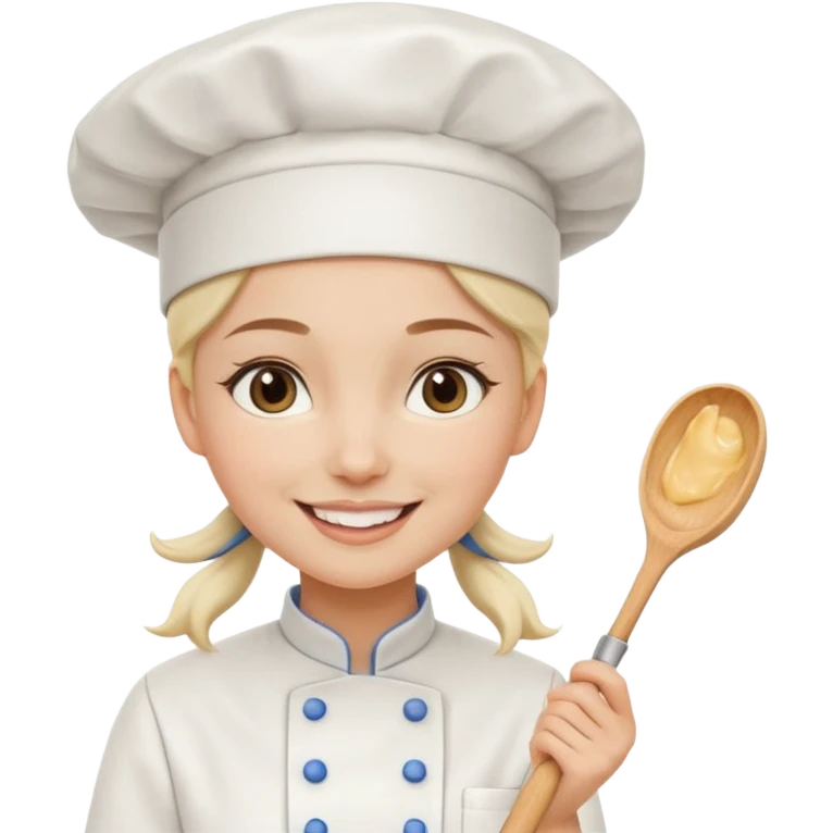 Young female baker - wearing a white chef's hat and holding a cream piping bag emoji