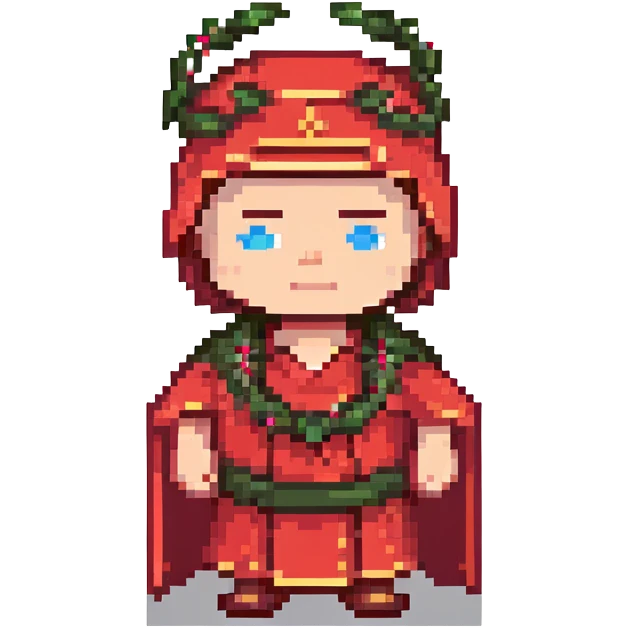 Julius Caesar with a red robe and laurel wreath, pixel art style emoji