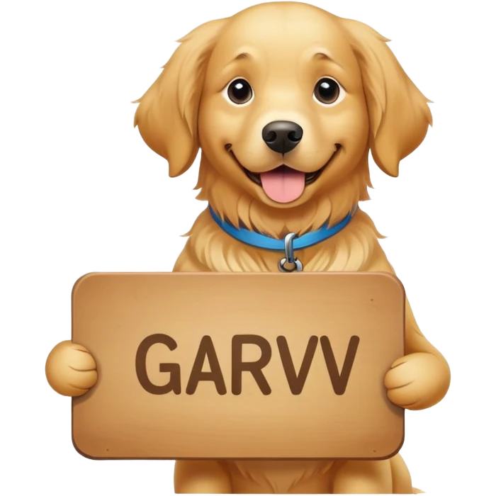 dog holding a board with name written as Garv emoji