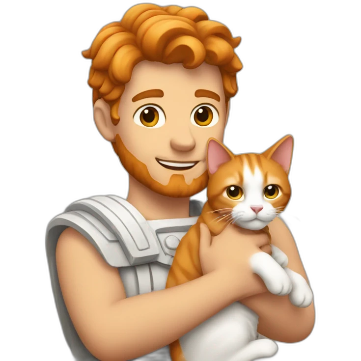 Roman with a Ginger white cat in the arms emoji