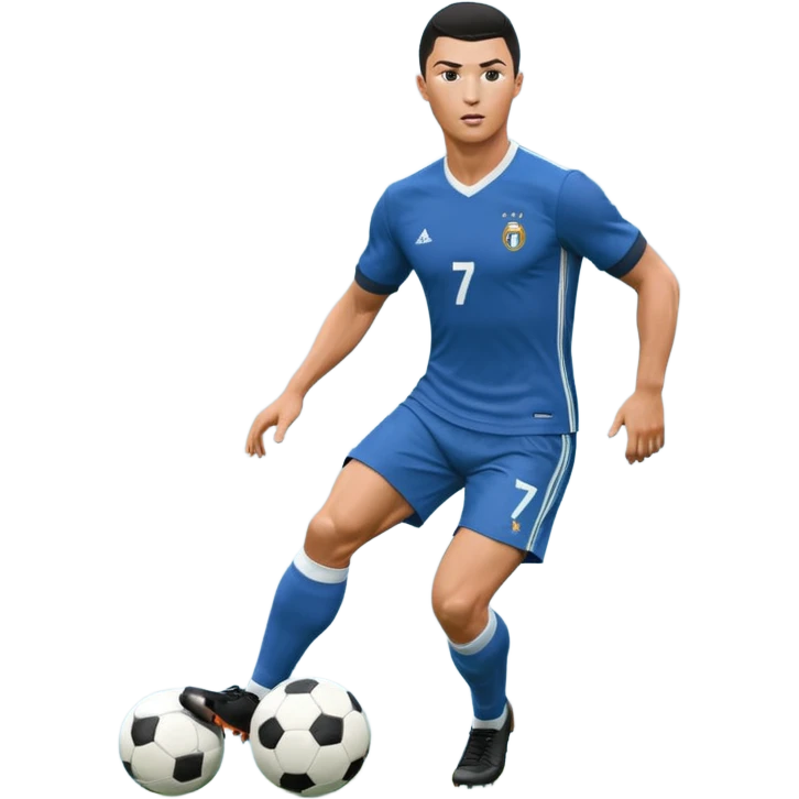 Ronaldo dribbling with a touch into a football While wearing a 2018 Retro blue kit  emoji