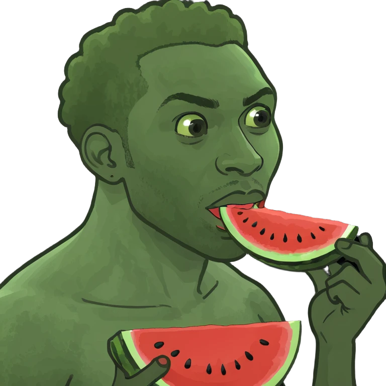 a black man eating watermelon and fried chicken emoji
